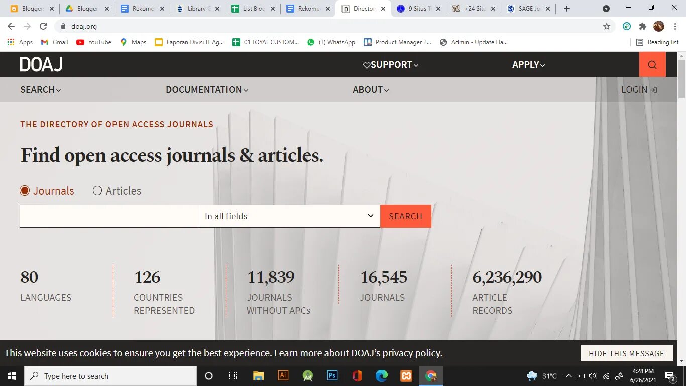 Directory of open access Journals (DOAJ) логотип. Журналы открытого доступа. Open access. DOAJ справочник журналов открытого доступа. Сайт свободный доступ