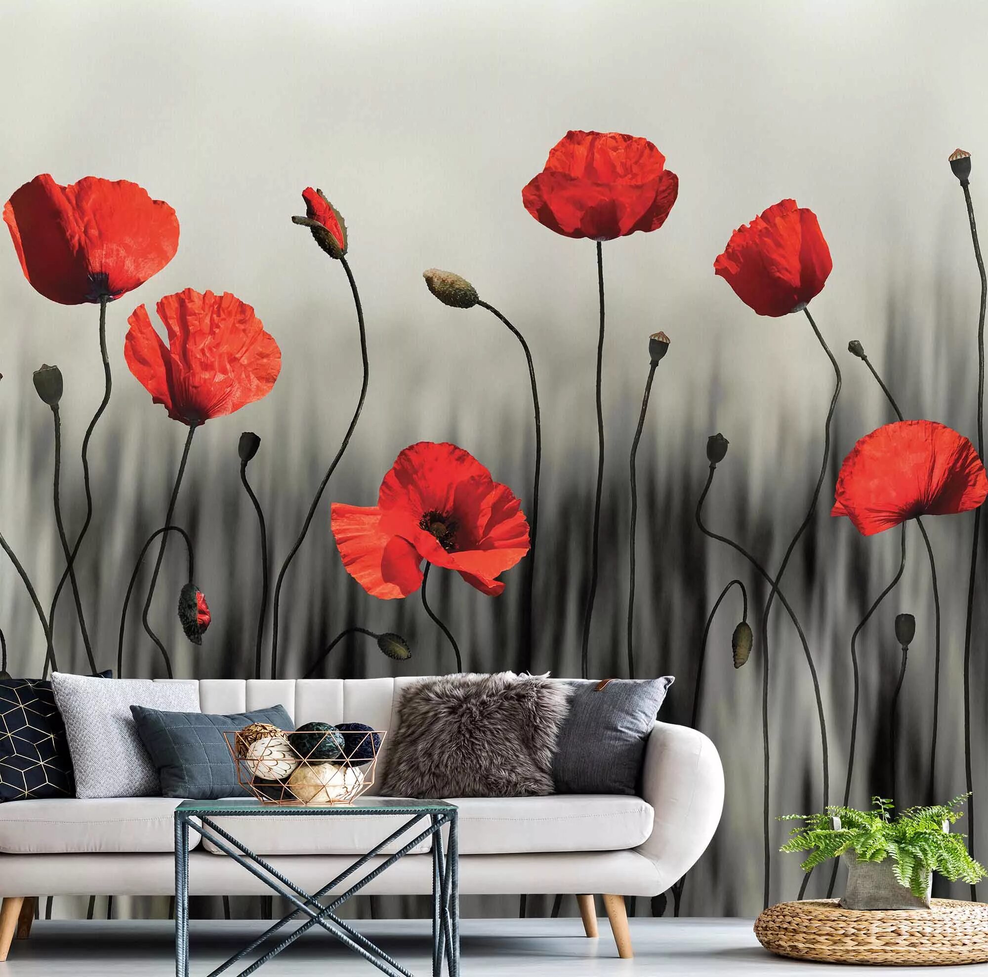 Маки на обоях фото papier mural, tapisserie , tapisserie trompe l'oeil, papier mural trompe l'oeil,