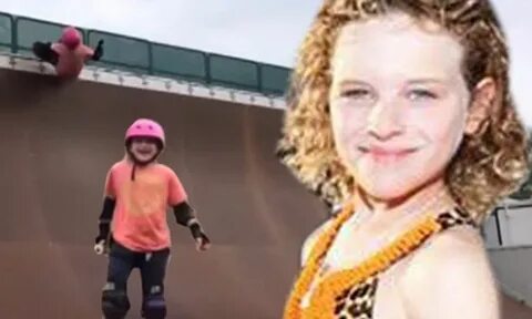 Nine-year-old girl lands a perfect 540 skateboard trick on the half pipe......