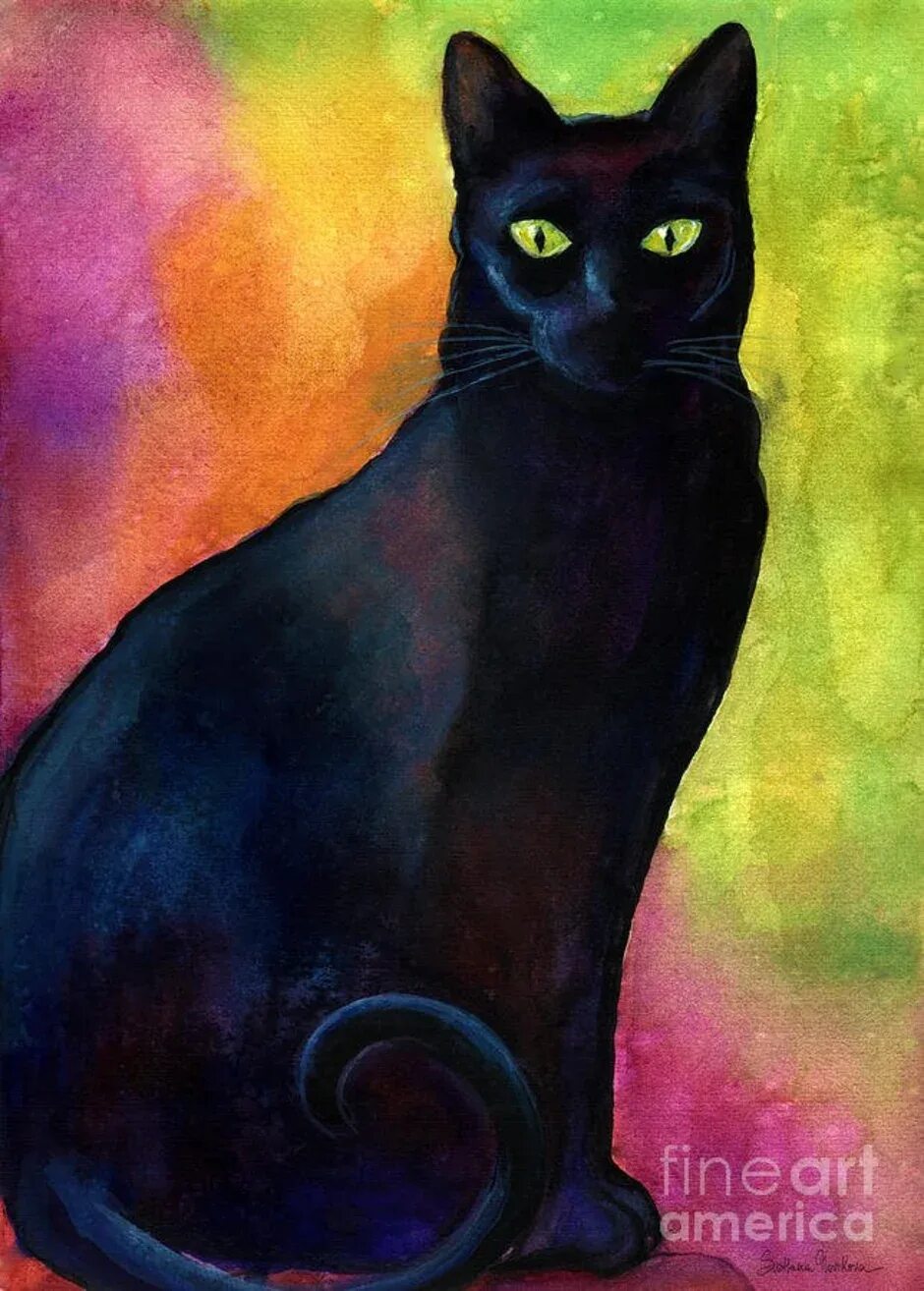 Кот гуашью. Кот живопись гуашь. черная кошка акварелью. кот красками.