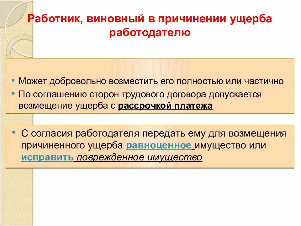 Возмещение повреждения имущества. Возместить причиненный материальный ущерб. Расчет причиненного ущерба. Порядок возмещения ущерба. Возмещение ущерба работнику.