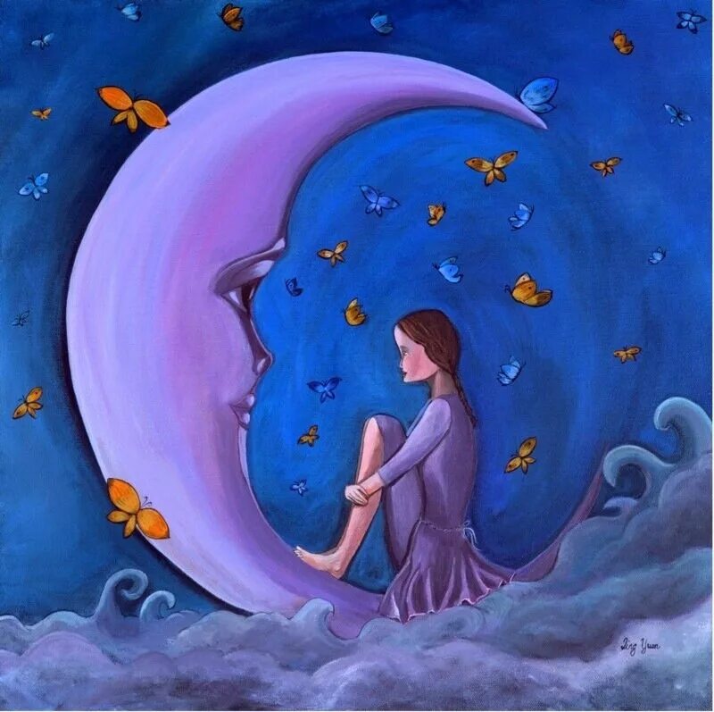 Лунные грезы. Композиция лунный сон. Сюрреализм, женщина и Луна,. Яркая Луна рисунок.