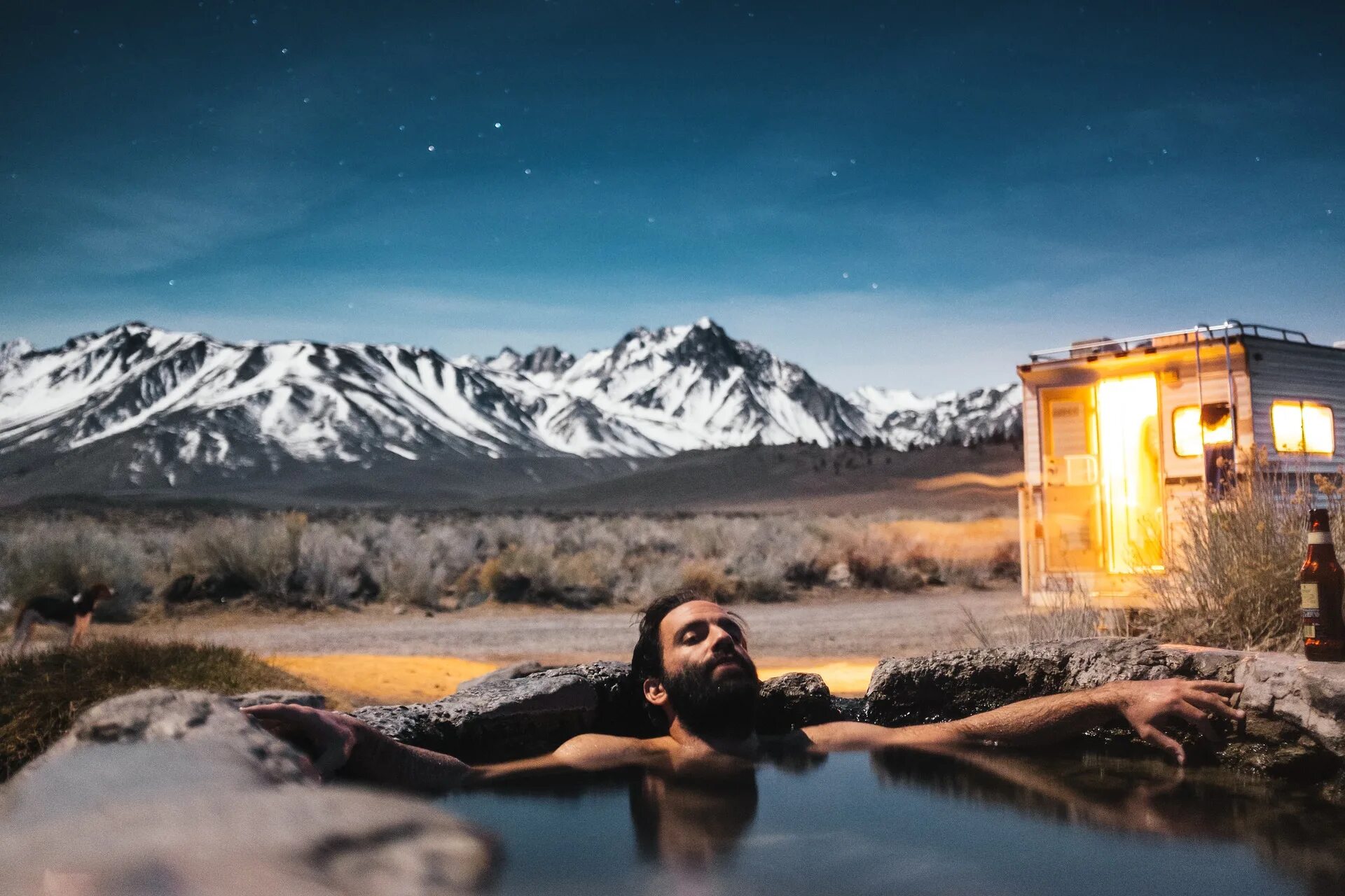 Man hot spring travel
