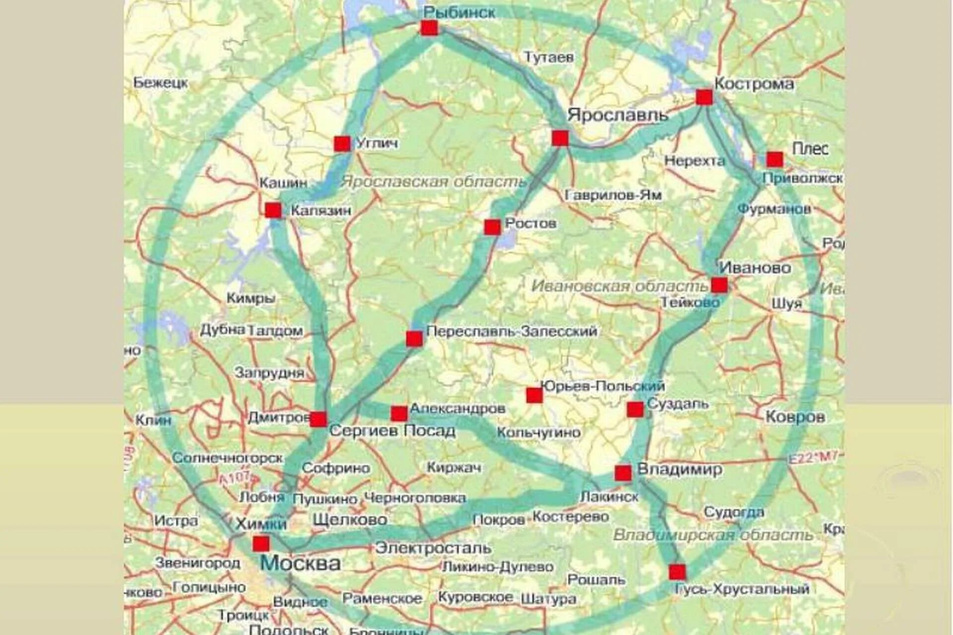 Золотое кольцо в километрах. Города золотого кольца России на карте центральной России. Карта большого золотого кольца России с городами. Карта Москвы и золотого кольца России с городами. Маршрут золотое кольцо России на карте России.