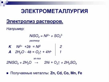 Уравнения получения металлов