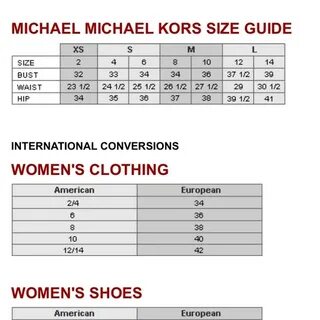 Michael kors размерная сетка