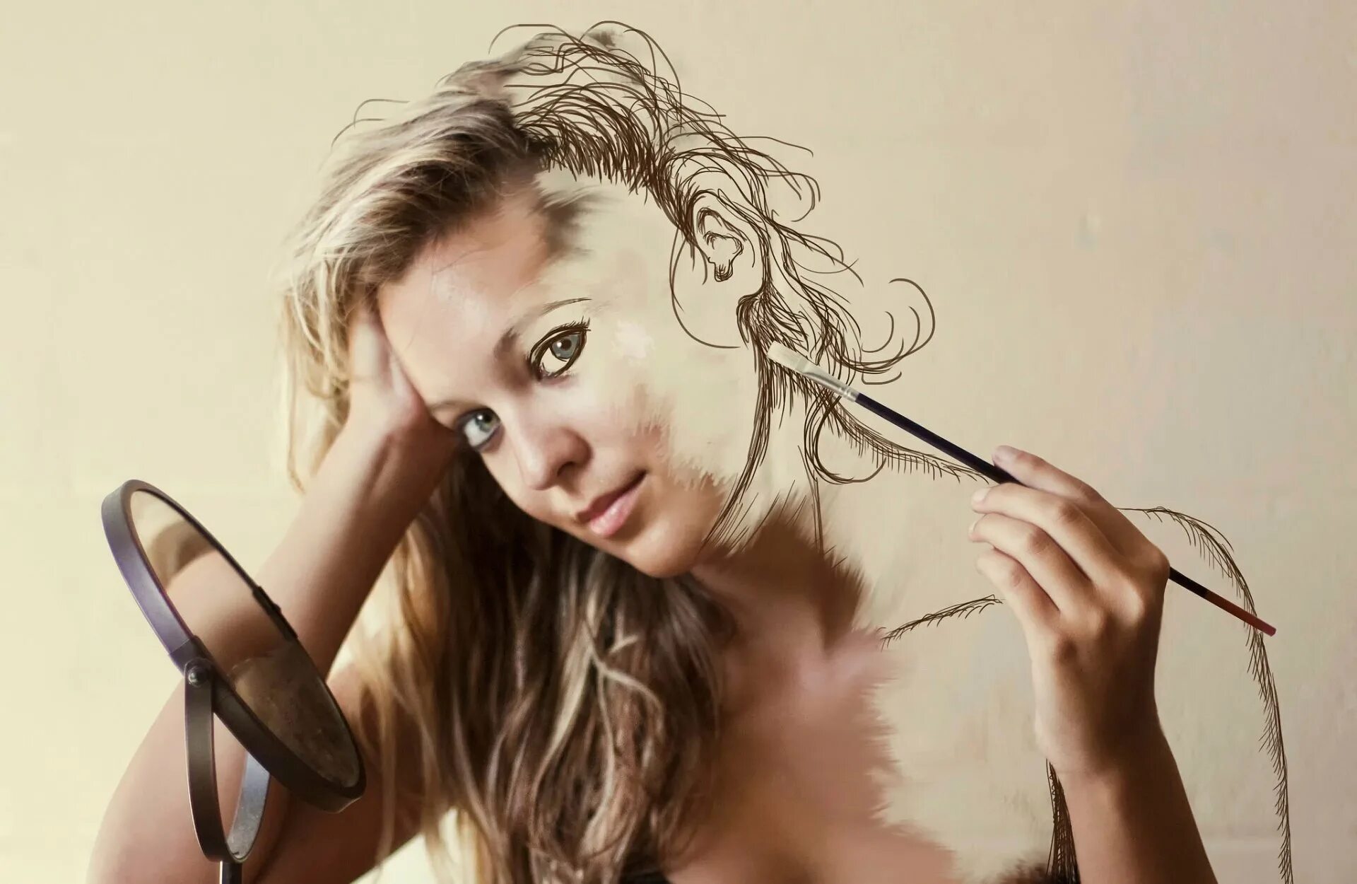Рисовать девушку. Девушка с кисточкой. Девушка творчество. Портрет кистью. Человек сам творит себя