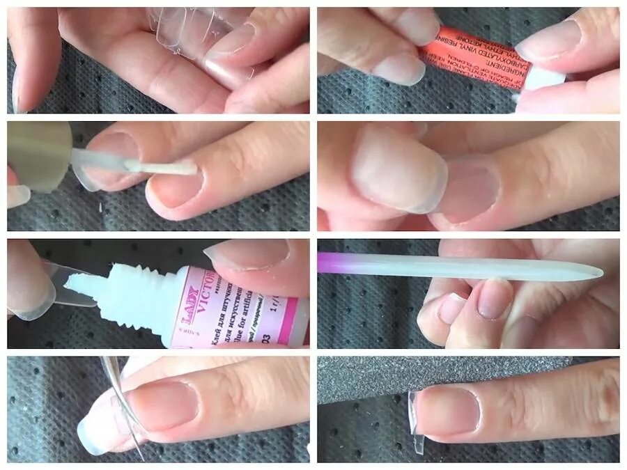 Нужно ли отдирать. Как правильно наклеить накладные ногти. Наклеить ногти в домашних. Наращивание на типсы с клеем. Наращивание ногтей на клей и типсы.