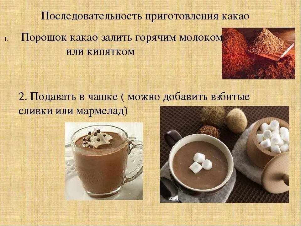 Как варить какао. Приготовление горячих напитков. приготовление какао. технологические приготовления горячих напитков. презентация приготовление какао.
