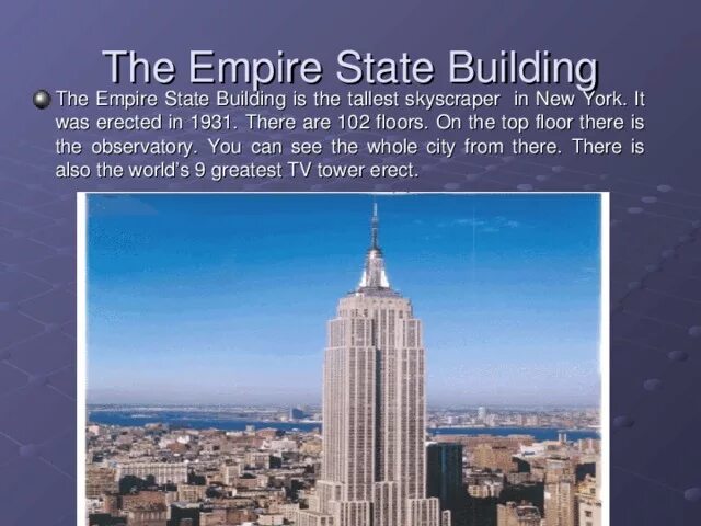 Эмпайр-Стейт-Билдинг на английском. Empire State building высота. Сообщение о Нью Йорке. Нью Йорк презентация.