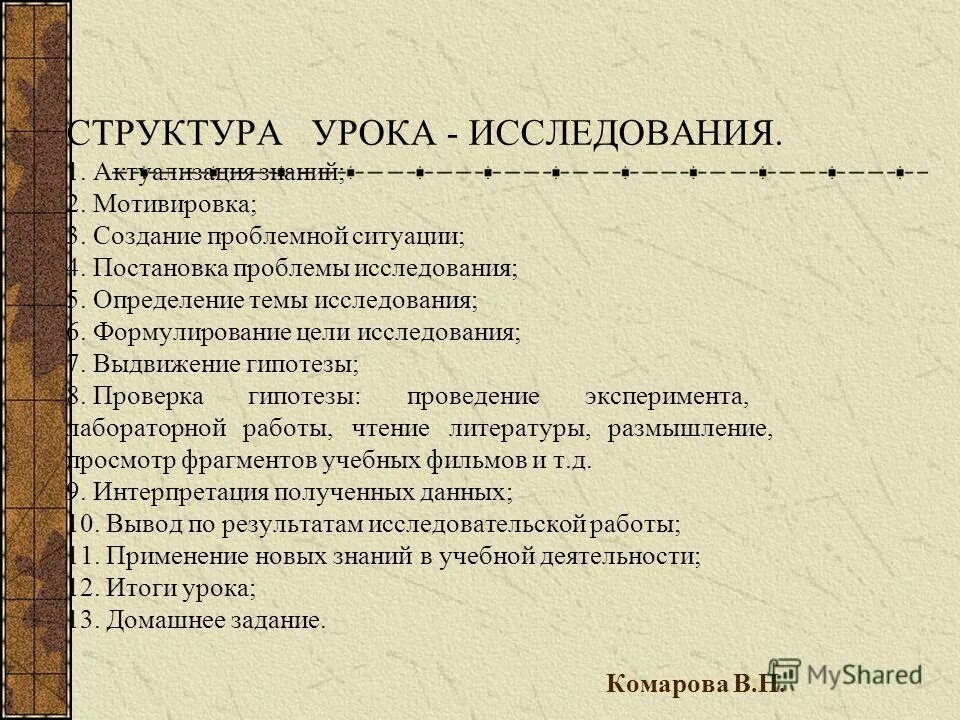 процесс исследования урока