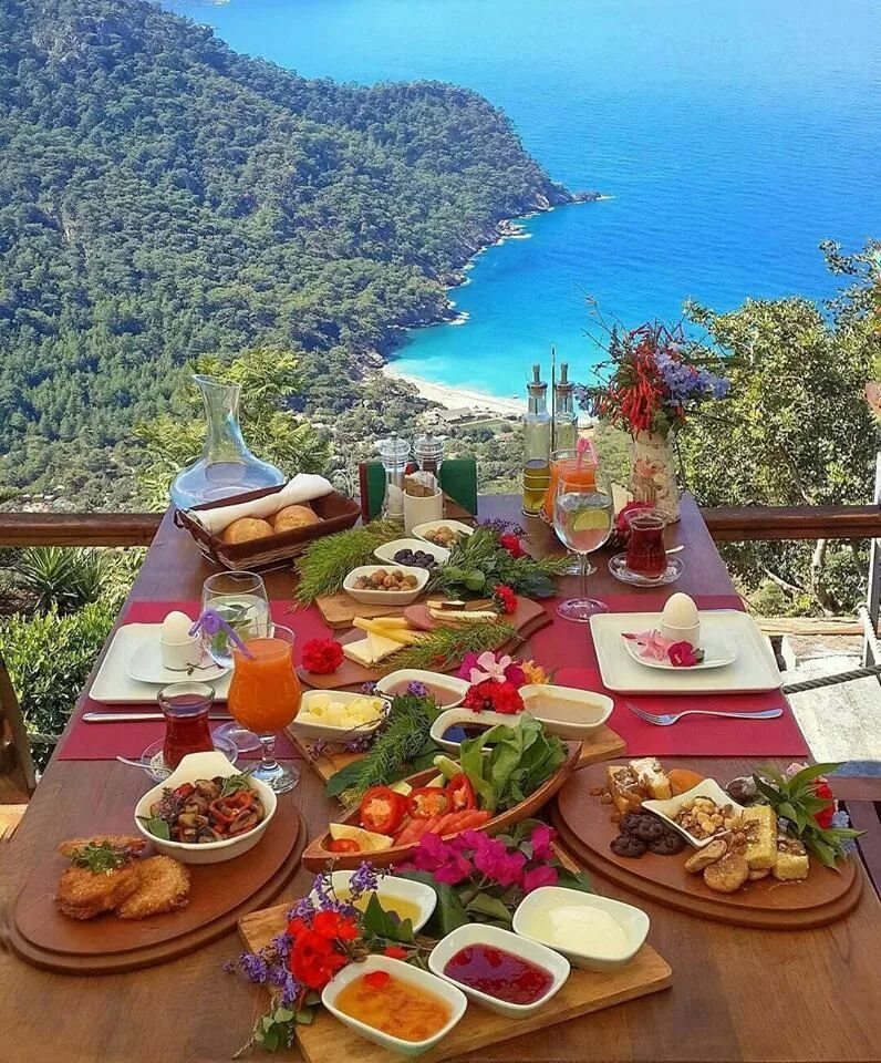 Breakfast with a view in Fethiye, Muğla Province, in the Aegean region, Turkey T