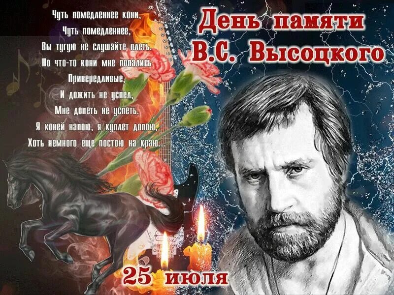 Памяти владимира высоцкого. День памяти Владимира Высоцкого 25. Лен памяти Владимира Высоцкого. День памяти Высоцкого открытки.