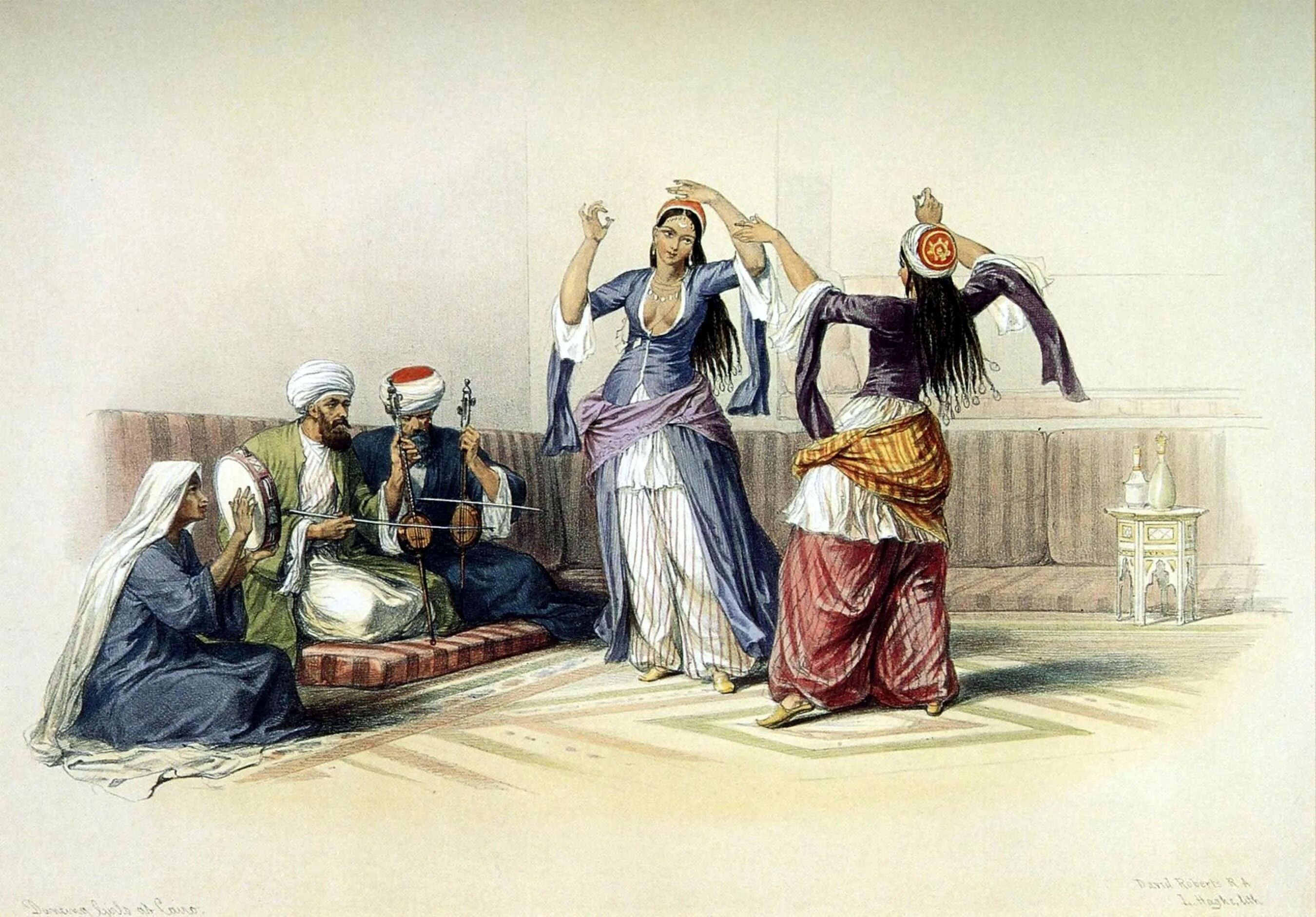 Шотландский художник Дэвид Робертс (1796 — 1864). Гавази Египет 19 век. Живопись арабского Востока. Арабы в древности. Жены халифата