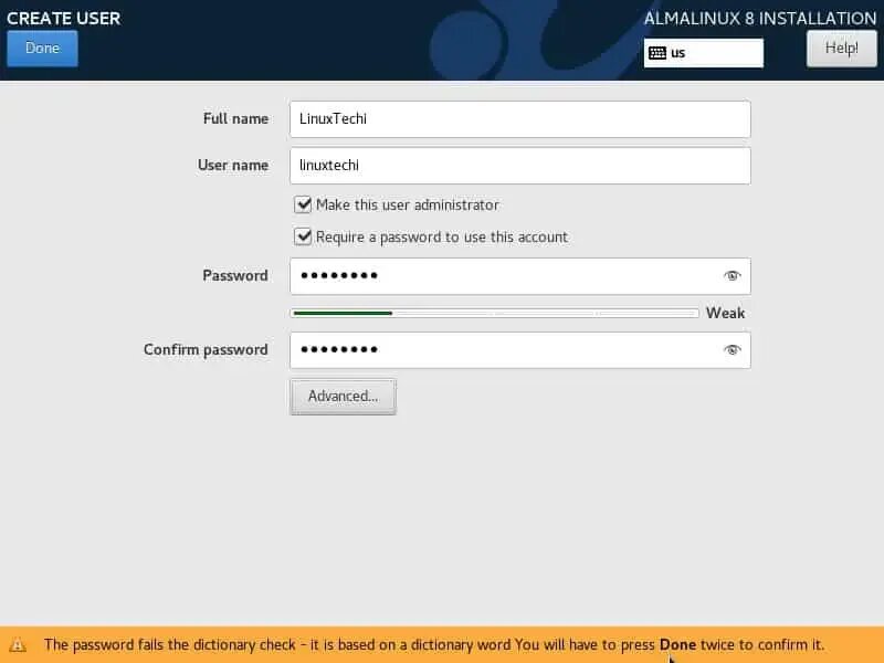 Almalinux 8. Create user. almalinux 9.0.