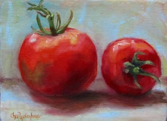 Two tomatoes. Томаты картина маслом. Помидоры живопись. Помидор картина маслом. Помидоры в масле.