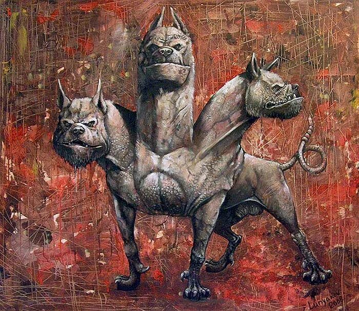 Трехголовая собака Цербер. Цербер мифология древнегреческая. Чудище озорно огромно