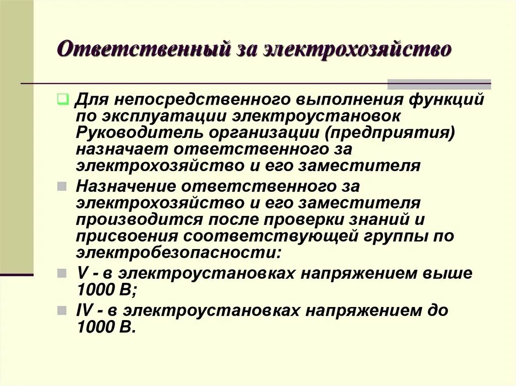 Кем определяется необходимость назначения ответственных за электрохозяйство