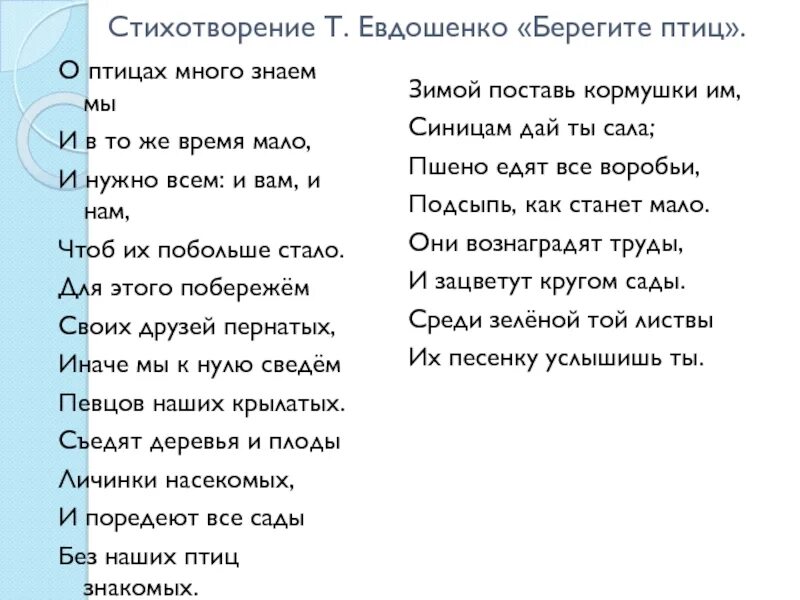 Берегите птиц стихи. Евдошенко берегите птиц стих. О птицах много знаем мы и в тоже время мало стих. Чтение стих т. Евдошенко "берегите птиц". Стихотворение т боковой