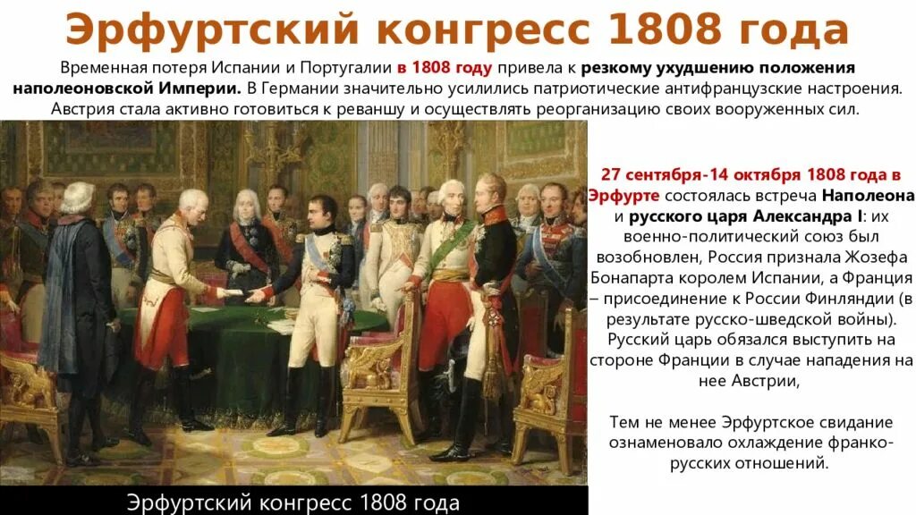 Конвенция между россией и францией. Эрфуртский конгресс 1808. Встреча в Эрфурте 1808.