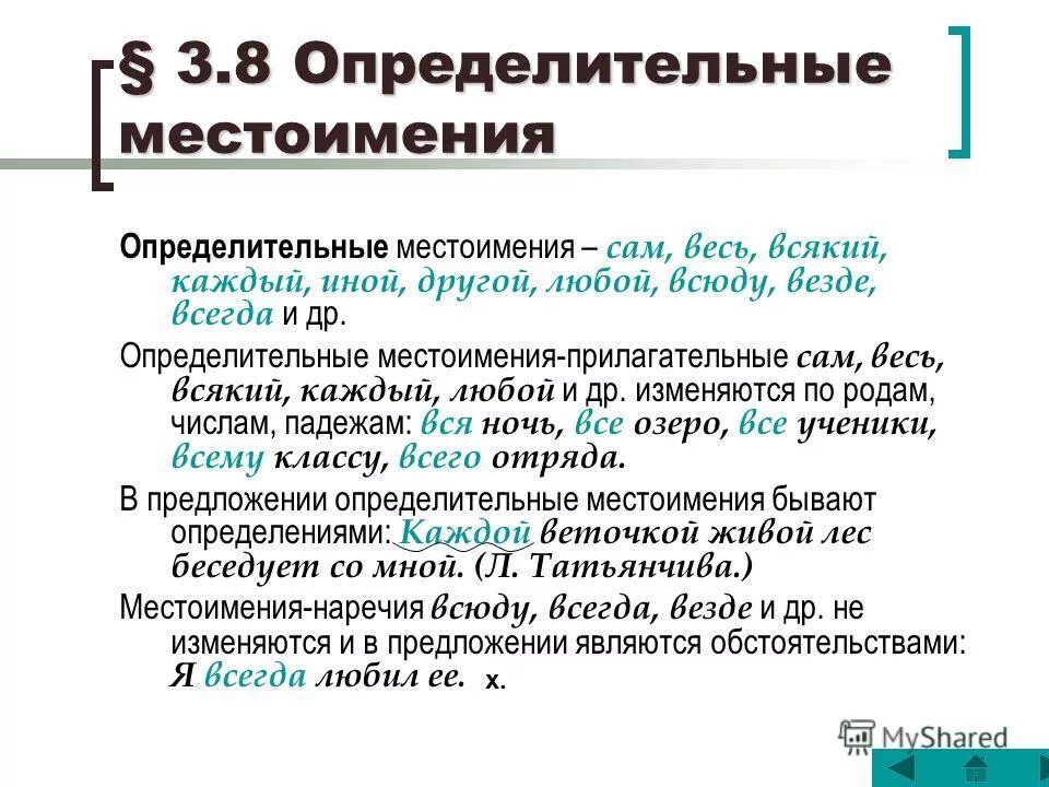 Определительные местоимения 6 класс конспект