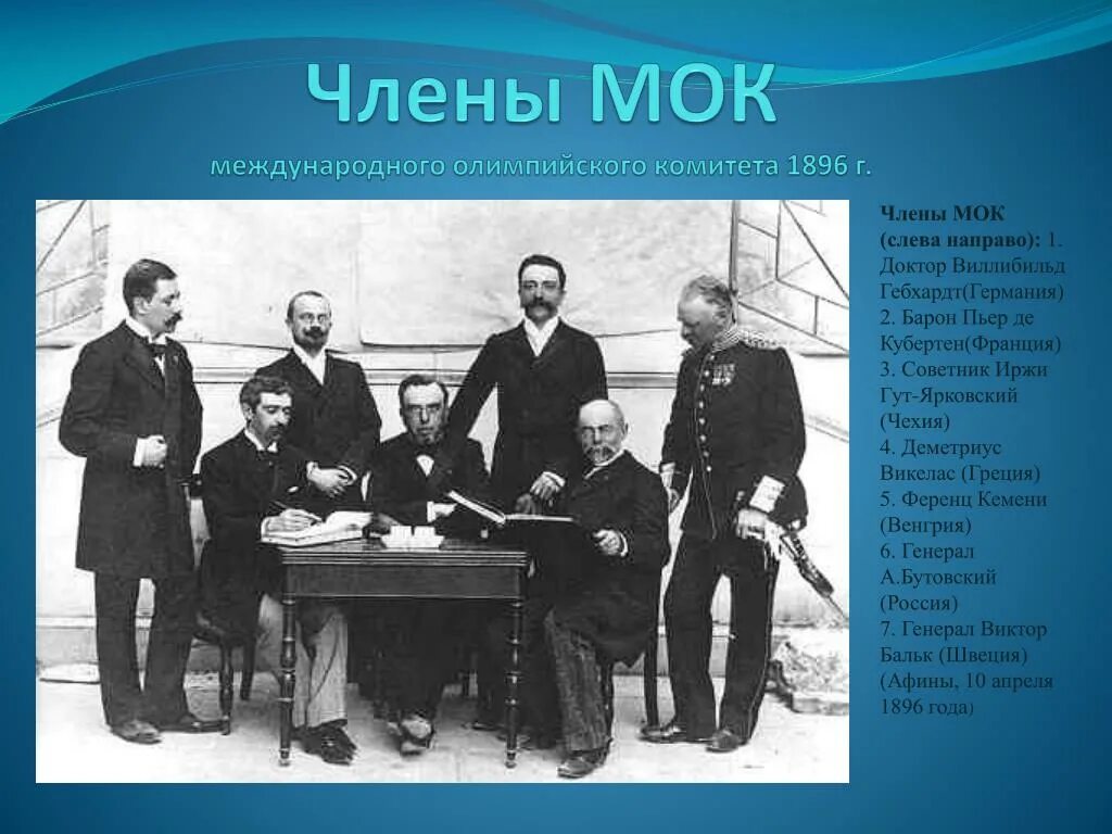 Международный Олимпийский комитет 1894. Первый Международный Олимпийский комитет. МОК 1896. 1 членом международного