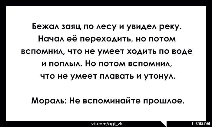 Бежал заяц по лесу и увидел реку. Муж припоминает прошлое. Мораль приколы. Почему человек вспоминает прошлое отношение. Не умела плавать утонула