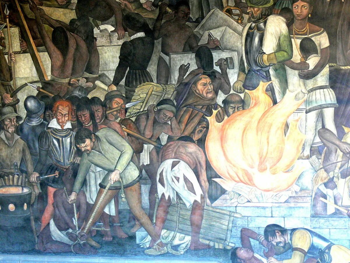 Народ мексики 5 букв. Диего де Ланда сожжение в мани. Диего Ривера фреска эксплуатации Мексики испанскими конкистадорами,. Епископ Диего де Ланда. Диего Ривера завоевание.