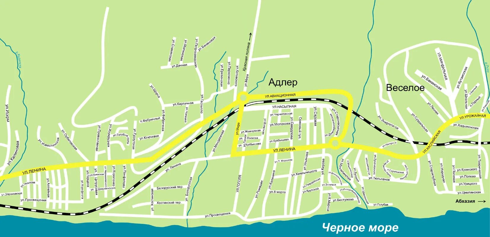 Карта адлера подробная с городами и поселками