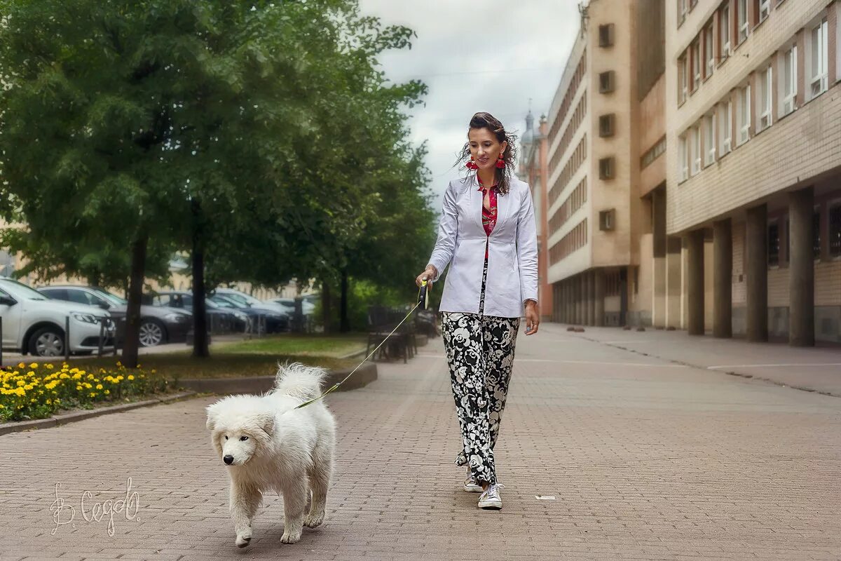 Женщина гуляла с собакой белгород. Девушка с собачкой. Дама с собачкой на прогулке. Одежда для прогулок с собакой. Девушка на прогулке с собакой.