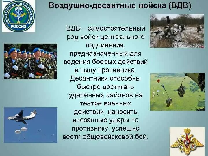 Воздушно десантные войска рода войск РФ. ВДВ род войск. Воздушные войска. Воздушно десантные войска проект. Военные войска описание