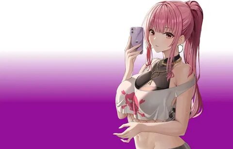 Фото обои kawaii, girl, hot, sexy, Anime, boobs, pink, breasts, cute, phone...