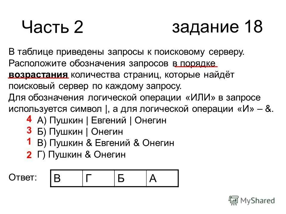 Приведено несколько запросов к поисковому серверу. Запросы к поисковому серверу расположите обозначения запросов. В таблице приведены запросы к поисковому серверу. Запросы к поисковому серверу на возрастание.