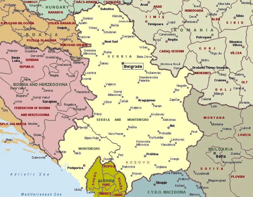 Югославия Сербия и Черногория. Сербия и Черногория на карте. Сербия границы на карте.