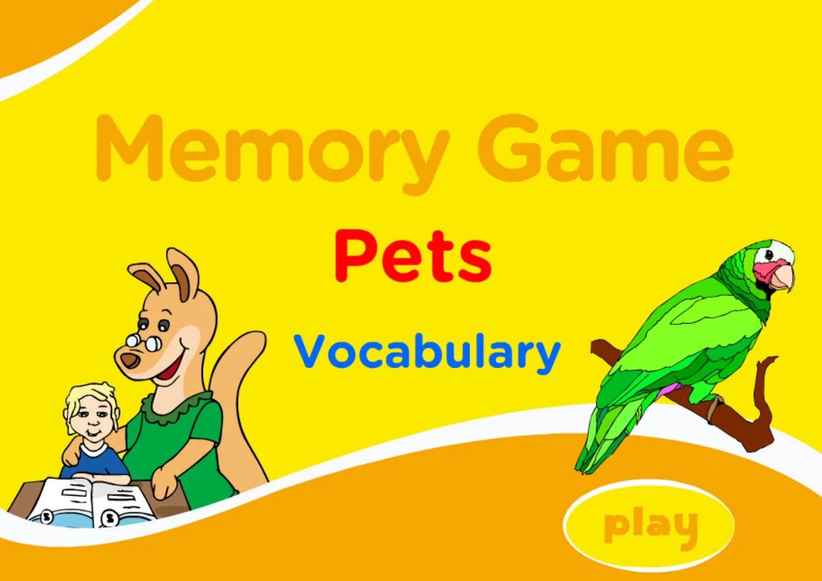 Memory game Pets. Learn Pets. Mems of Pets. Pets vocabulary