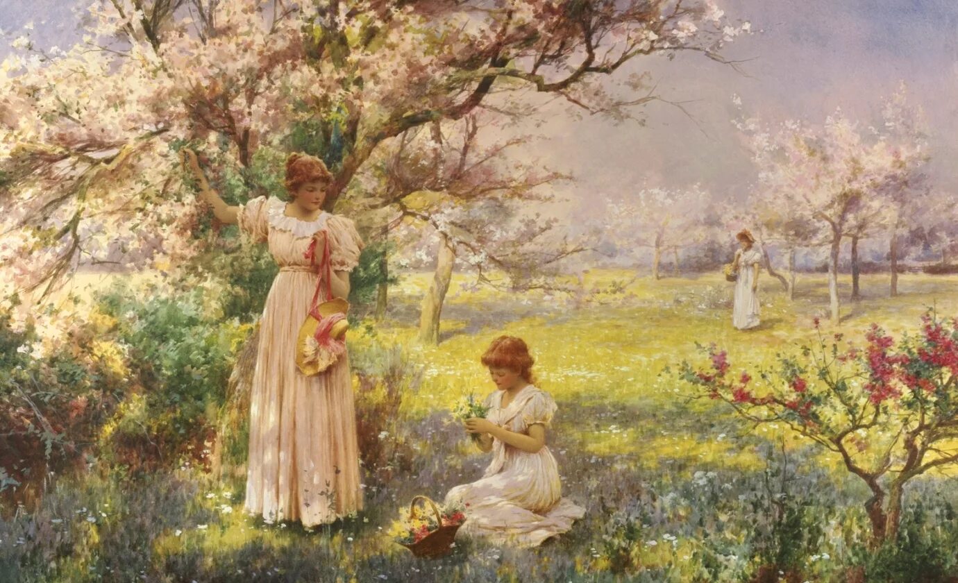 Песня хорошо в саду весной. Alfred augustus Glendening (1861 - 1907). Маковский Яблоневый сад. Художник Alfred augustus Glendening.