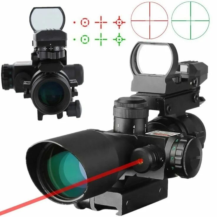Scope sights. Лазерный прицел оптика riflescope 4x20. оптический прицел beileshi. двойной прицел. голографическая сетка на прицеле.