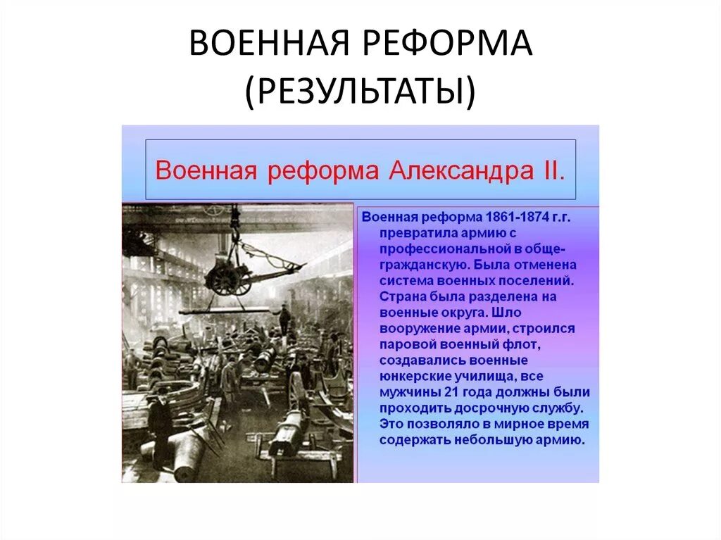 Военная и социальная реформа. Итоги военной реформы 1864.