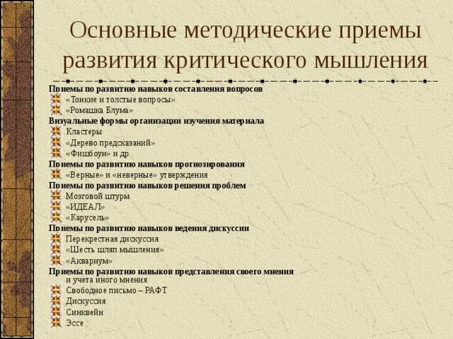 Технология критического мышления в школе на уроках. Методические приемы развития критического мышления. Методические приемы технологии развития критического мышления. Приемы формирования критического мышления. Приемы технологии критического мышления на уроках.