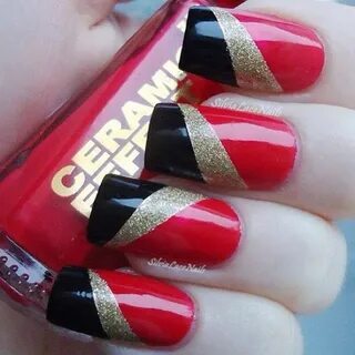 Ногти черный с красным с золотом