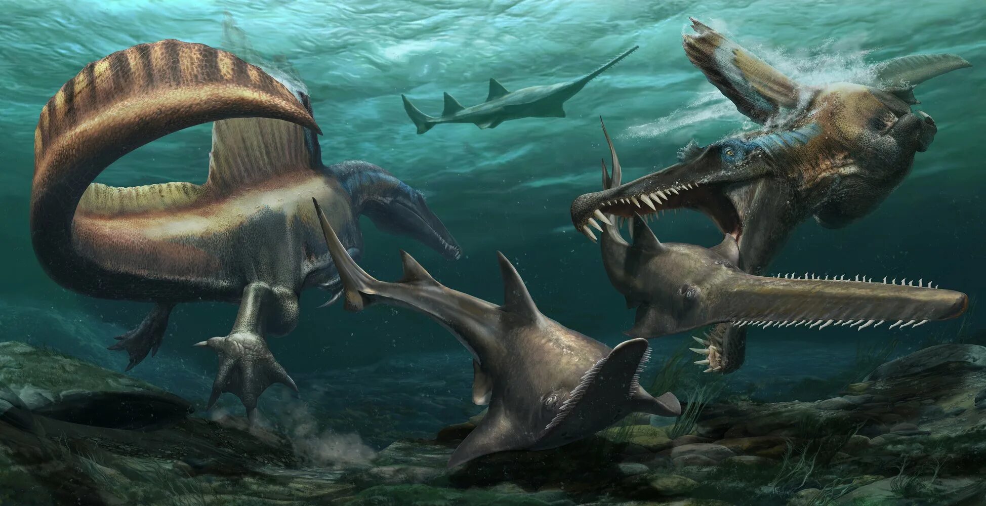Динозавр живущий в воде. Спинозавр 2020. Спинозавр динозавры мелового периода. Ceratosuchops inferodios. Онхопристис динозавр.