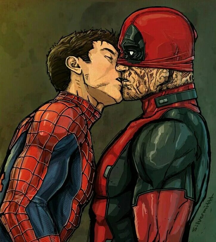 Том холланд яой. Уэйд уилсон и питер паркер. Уйэд уилсон и питер паркер. Питер паркер и уэйд уилсон 18. Уэйд уилсон и питер паркер.