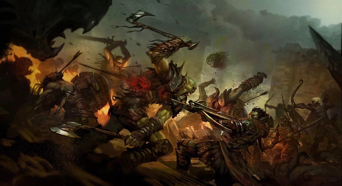 Орки вархаммер фэнтези. Орки рабы вархаммер фэнтези. Орки вархаммер фэнтези против гномов. Сражение орков. Сражение орков.