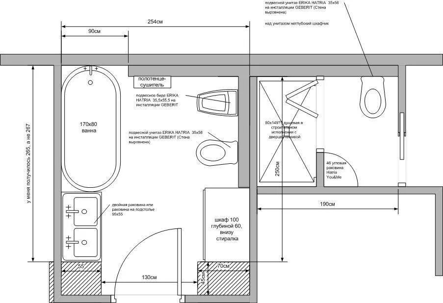 Размеры ванной и стены. Чертеж санузла вид сбоку. Схема туалета с размерами биде. Минимальная ширина туалета для установки унитаза. Схема ванной комнаты с душевой кабиной 6м2.
