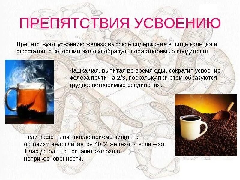 Через сколько можно пить чай после железа. С чеп не усваиваетчя делещо. кофе мешает усвоению железа. с чем не усваивается железо. усвоение железа в организме.