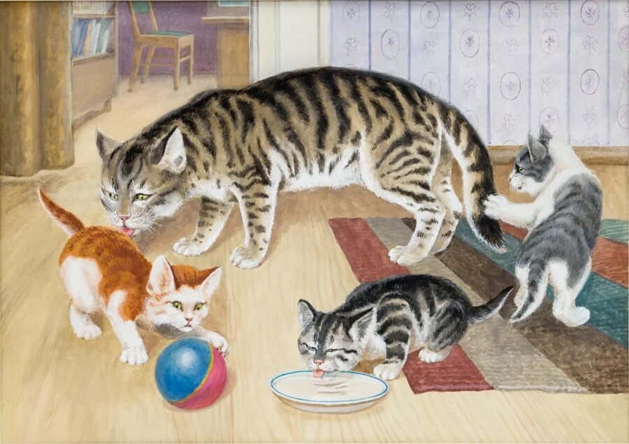 Описание картины кошка с котятами. Кошка с котятами. Веретенникова кошка с котятами. Сюжетная картина кошка с котятами. Занятие по картине кошка с котятами.