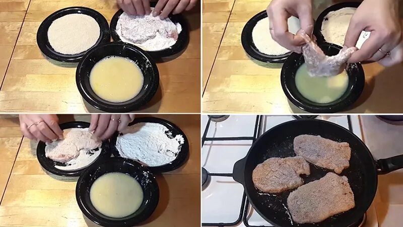 В яйцо потом в муку или наоборот. Отбивные сначала в муку или в яйцо. отбивные в яйце и муке. свинина в яйце и муке на сковороде. сначала яйцо или мука.