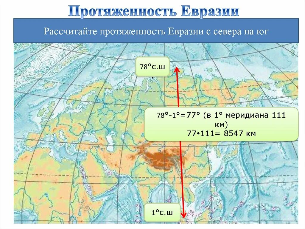 Меридиан 50 в д. Протяженность Евразии по 100 меридиану. Протяженность Евразии с севера на Юг по 100 меридиану. Физико географическое положение Евразии. Протяженность России в градусах.