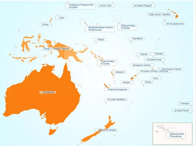 Политическая карта Океании. Гавайские острова на карте Австралии и Океании. Физ карта Океании. Политическая карта Океании со странами крупно на русском. Острова австралии названия