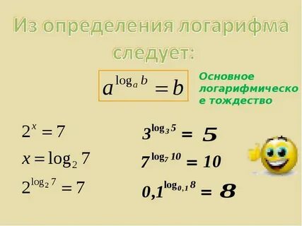 Какое из соотношений соответствует определению логарифма
